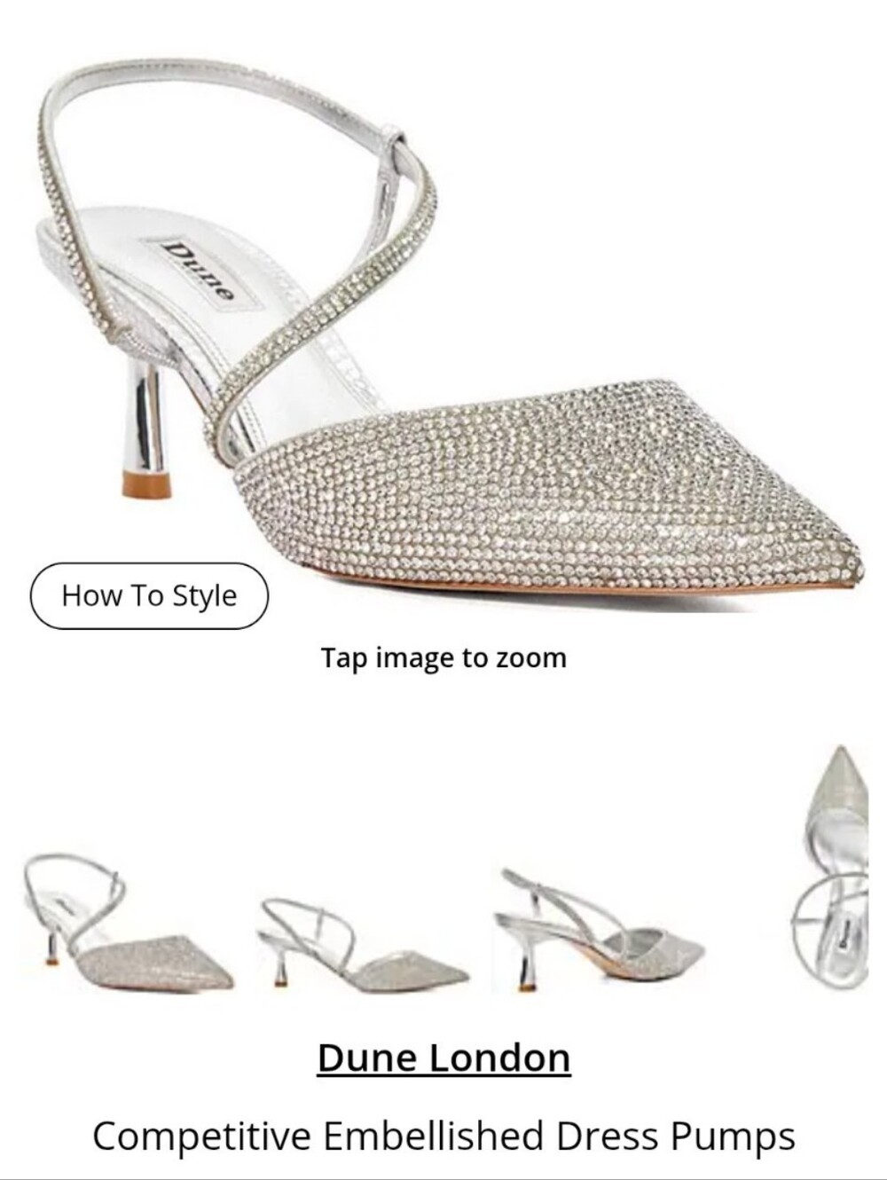 Dune London Silver Crystal-Embellished Slingback Pumps
